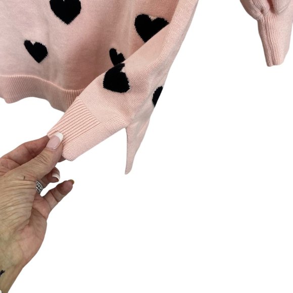 Women's Adrianna Papell Pinkish Peach Sweater with Black Hearts - Picture 3 of 16